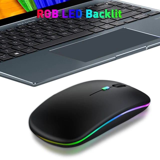 Alt view image 2 of 14 - KUNSI Wireless Bluetooth Mouse, Rechargeable Bluetooth and 2.4G Wireless Mouse with RGB Light, Silent Mouses for Laptop/Desktop/Tablet-Black