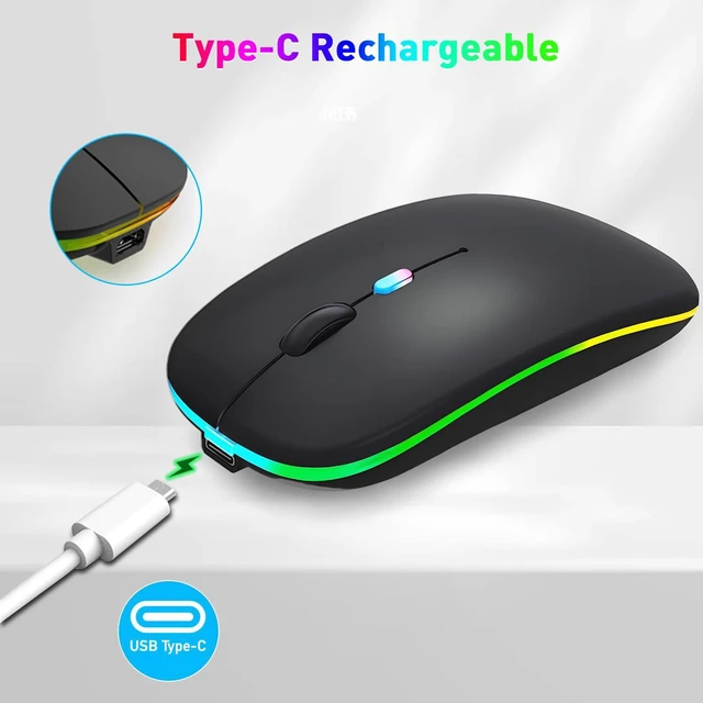 Alt view image 6 of 14 - KUNSI Wireless Bluetooth Mouse, Rechargeable Bluetooth and 2.4G Wireless Mouse with RGB Light, Silent Mouses for Laptop/Desktop/Tablet-Black