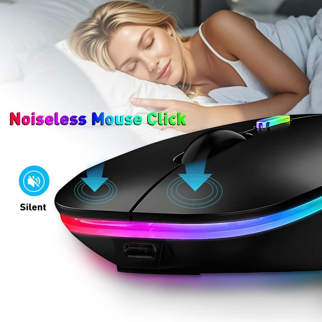 Alt view image 5 of 14 - KUNSI Wireless Bluetooth Mouse, Rechargeable Bluetooth and 2.4G Wireless Mouse with RGB Light, Silent Mouses for Laptop/Desktop/Tablet-Black