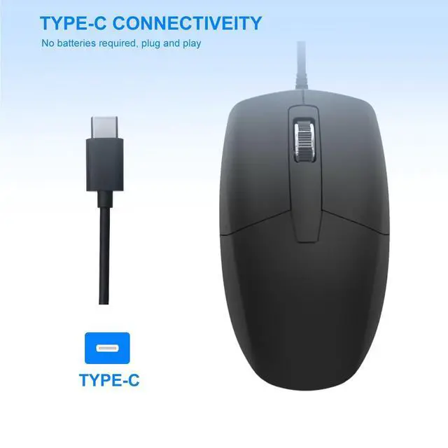 Alt view image 2 of 7 - USB C Wired Mouse, Type C Optical Mouse, Portable Silent Comfortable, for Laptop, Mac, MacBook, Android, PC