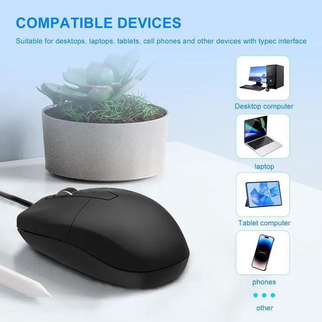 Alt view image 6 of 7 - USB C Wired Mouse, Type C Optical Mouse, Portable Silent Comfortable, for Laptop, Mac, MacBook, Android, PC