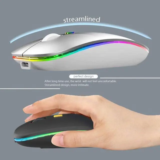 Alt view image 2 of 7 - Wireless Bluetooth Mouse Rechargeable Laptop Mice with LED Lights Silent Slim Use(BT5.2 and 2.4G Portable USB Receiver)Dual Mode Computer Mouse for Laptop/iPad/Tablet/Apple/Computer/Mac(Silver)