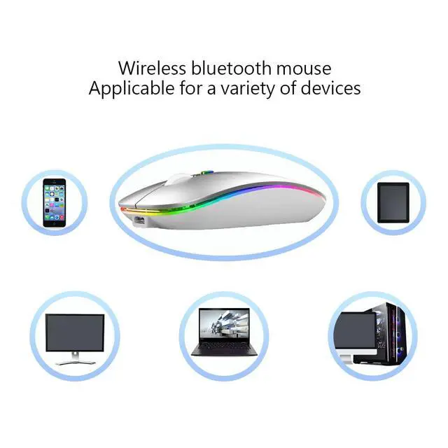 Alt view image 4 of 7 - Wireless Bluetooth Mouse Rechargeable Laptop Mice with LED Lights Silent Slim Use(BT5.2 and 2.4G Portable USB Receiver)Dual Mode Computer Mouse for Laptop/iPad/Tablet/Apple/Computer/Mac(Silver)