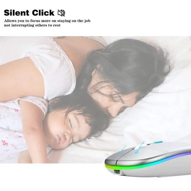 Alt view image 5 of 7 - Wireless Bluetooth Mouse Rechargeable Laptop Mice with LED Lights Silent Slim Use(BT5.2 and 2.4G Portable USB Receiver)Dual Mode Computer Mouse for Laptop/iPad/Tablet/Apple/Computer/Mac(Silver)