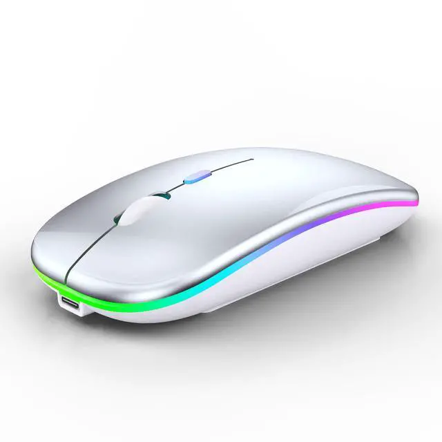 Main image of Wireless Bluetooth Mouse Rechargeable Laptop Mice with LED Lights Silent Slim Use(BT5.2 and 2.4G Portable USB Receiver)Dual Mode Computer Mouse for Laptop/iPad/Tablet/Apple/Computer/Mac(Silver)