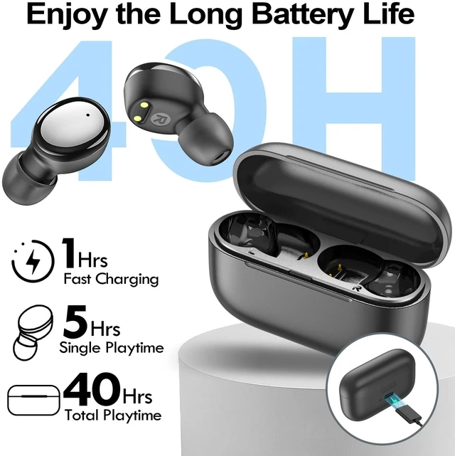 Alt view image 3 of 7 - Wireless Earbuds Bluetooth 5.4, Lightweight in-Ear Headphones with Deep Bass,40 Hours Playtime Headset, Built-in Mics for Clear Calls, Sports Workout Ear Buds Black