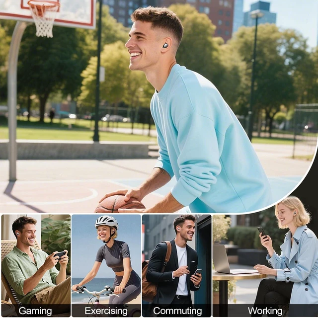 Alt view image 7 of 7 - Wireless Earbuds Bluetooth 5.4, Lightweight in-Ear Headphones with Deep Bass,40 Hours Playtime Headset, Built-in Mics for Clear Calls, Sports Workout Ear Buds Black