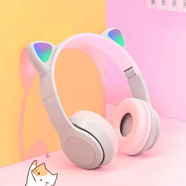 Alt view image 2 of 7 - Bluetooth Gaming Headset, Cat Ear LED Light Up Over-Ear Headphones, Bluetooth 5.0 Wireless Gaming Headset, Foldable Lightweight Over-Ear Headset for Learning & Entertainment, with Wired Mode