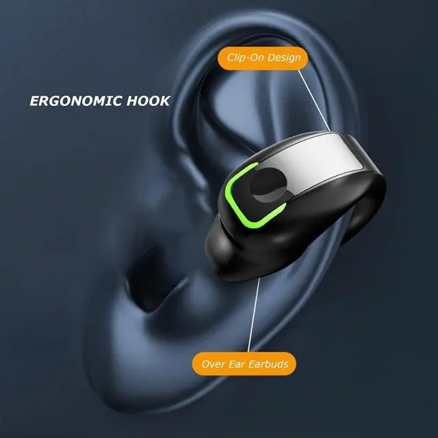 Alt view image 4 of 7 - Open Ear Headphones, 1Pcs Over Ear Clip Earbuds, Single Ear Bone Conduction Bluetooth 5.3 Headphone with IPX4, for Sports Running, Workout (Black)