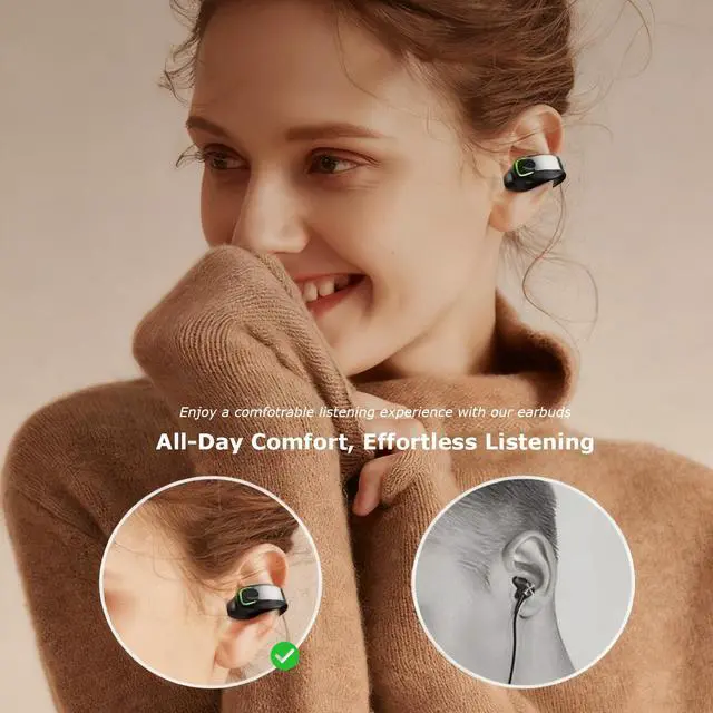 Alt view image 3 of 7 - Open Ear Headphones, 1Pcs Over Ear Clip Earbuds, Single Ear Bone Conduction Bluetooth 5.3 Headphone with IPX4, for Sports Running, Workout (Black)