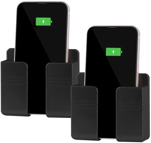 Main image of 2Pcs Phone Holder Wall Mounted, Phone Stand with Self Adhesive. Phone Holder for RV Charging.Compatible with iPhone and Android (2Pack-Black)