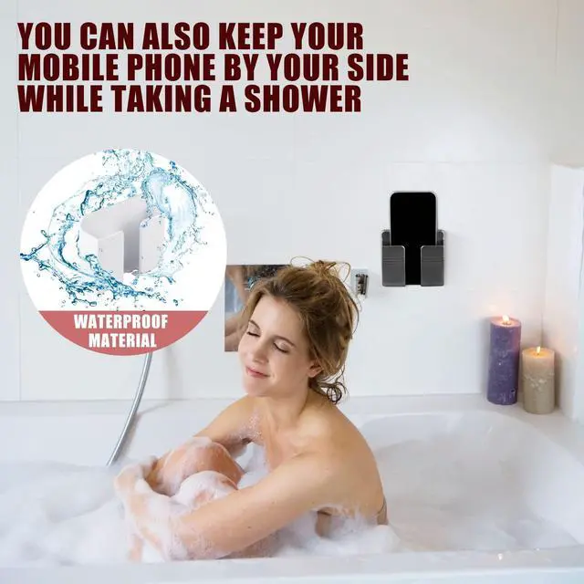 Alt view image 4 of 6 - 2Pcs Phone Holder Wall Mounted, Phone Stand with Self Adhesive. Phone Holder for RV Charging.Compatible with iPhone and Android (2Pack-Black)