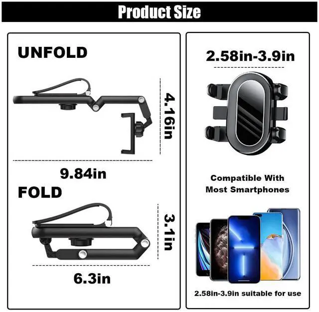 Alt view image 2 of 19 - SOEWIOU Car Phone Holder, Multifunctional Adjustable Rearview Mirror Cell Phone Holder for Car Home Kitchen, 360° Rotatable and Retractable Car Phone Mount Compatible with Most Cell Phones (Black)