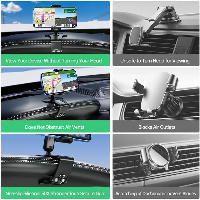 Alt view image 4 of 6 - CHDFKKD Phone Mount for Car Dashboard, 360 Degree Rotation Universal Cell Phone Holder for Car Clip Mount Stand Suitable for 4 to 7" Smartphones (Standard Black)