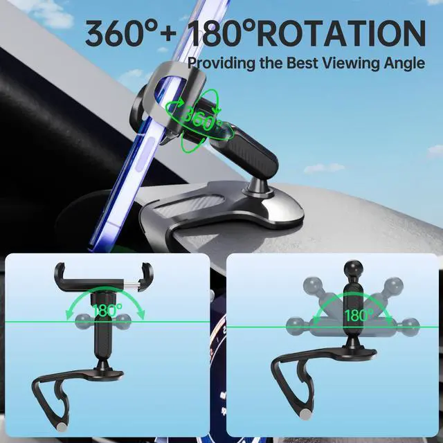 Alt view image 3 of 6 - CHDFKKD Phone Mount for Car Dashboard, 360 Degree Rotation Universal Cell Phone Holder for Car Clip Mount Stand Suitable for 4 to 7" Smartphones (Standard Black)