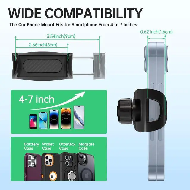 Alt view image 5 of 6 - CHDFKKD Phone Mount for Car Dashboard, 360 Degree Rotation Universal Cell Phone Holder for Car Clip Mount Stand Suitable for 4 to 7" Smartphones (Standard Black)
