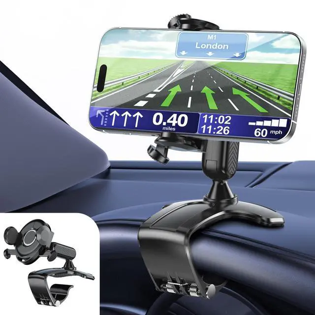 Main image of SOEWIOU Car Phone Holder Dashboard Phone Mount, 2025 Upgraded 360 Degree Rotation Multifunctional Clip Design, Universal Car Phone Mount Compatible with 47 Inch Cell Phones (Black)