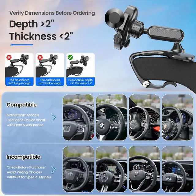 Alt view image 2 of 19 - SOEWIOU Car Phone Holder Dashboard Phone Mount, 2025 Upgraded 360 Degree Rotation Multifunctional Clip Design, Universal Car Phone Mount Compatible with 47 Inch Cell Phones (Black)