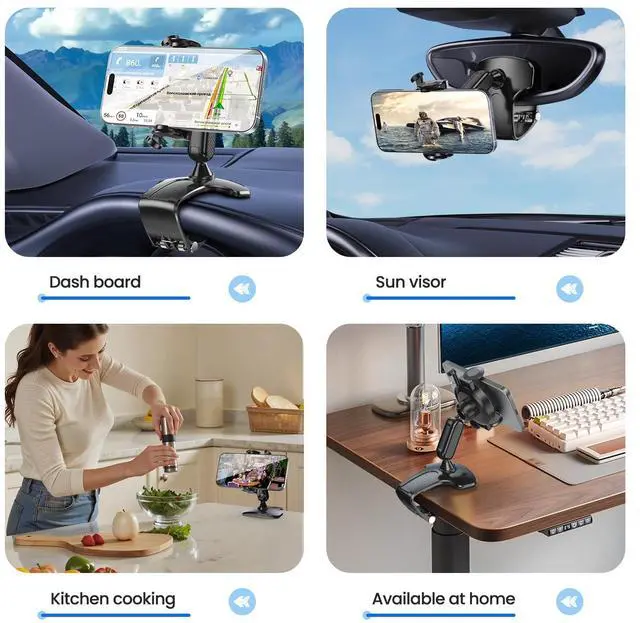 Alt view image 6 of 19 - SOEWIOU Car Phone Holder Dashboard Phone Mount, 2025 Upgraded 360 Degree Rotation Multifunctional Clip Design, Universal Car Phone Mount Compatible with 47 Inch Cell Phones (Black)