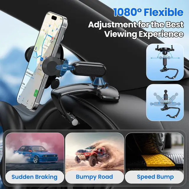 Alt view image 3 of 19 - SOEWIOU Car Phone Holder Dashboard Phone Mount, 2025 Upgraded 360 Degree Rotation Multifunctional Clip Design, Universal Car Phone Mount Compatible with 47 Inch Cell Phones (Black)