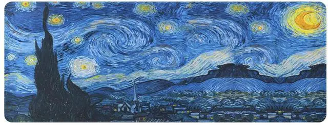 Main image of Mouse Pad, Van Gogh Starry Night Extended Large Gaming Mouse Pad, 31.4"x11.8" Non-Slip Rubber Base XL Large Mousepad with Stitched Edges,Waterproof Keyboard Mouse Mat Desk Pad