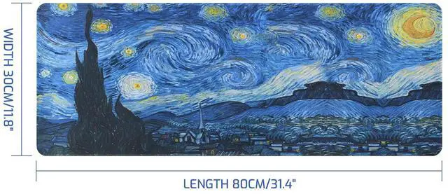 Alt view image 2 of 7 - Mouse Pad, Van Gogh Starry Night Extended Large Gaming Mouse Pad, 31.4"x11.8" Non-Slip Rubber Base XL Large Mousepad with Stitched Edges,Waterproof Keyboard Mouse Mat Desk Pad