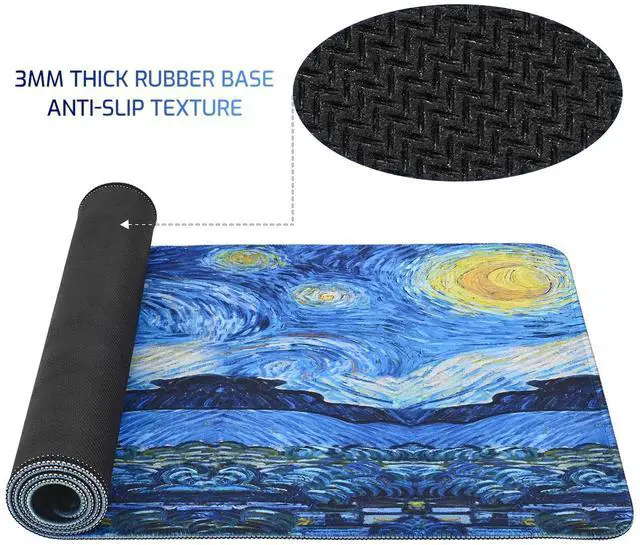 Alt view image 3 of 7 - Mouse Pad, Van Gogh Starry Night Extended Large Gaming Mouse Pad, 31.4"x11.8" Non-Slip Rubber Base XL Large Mousepad with Stitched Edges,Waterproof Keyboard Mouse Mat Desk Pad