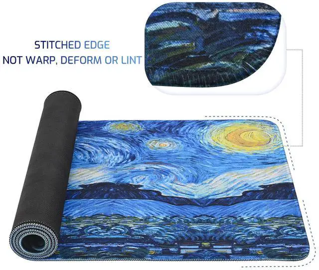 Alt view image 4 of 7 - Mouse Pad, Van Gogh Starry Night Extended Large Gaming Mouse Pad, 31.4"x11.8" Non-Slip Rubber Base XL Large Mousepad with Stitched Edges,Waterproof Keyboard Mouse Mat Desk Pad