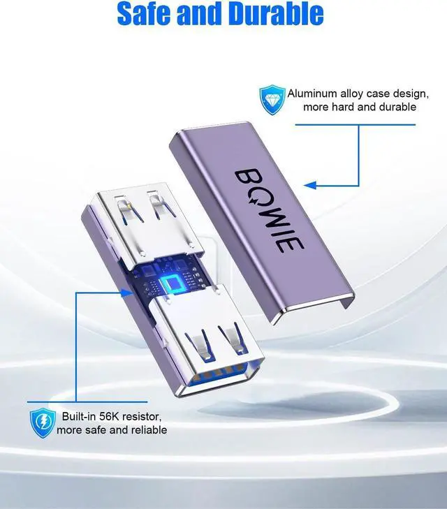 Alt view image 4 of 7 - USB Female to Female Adapter 2 Pack USB 3.0 Type-A Female to Female Extension Adapter Connector 5Gbps Data Transfer and Charging for Connecting Extension Two USB-A Male Ends Cable Purple