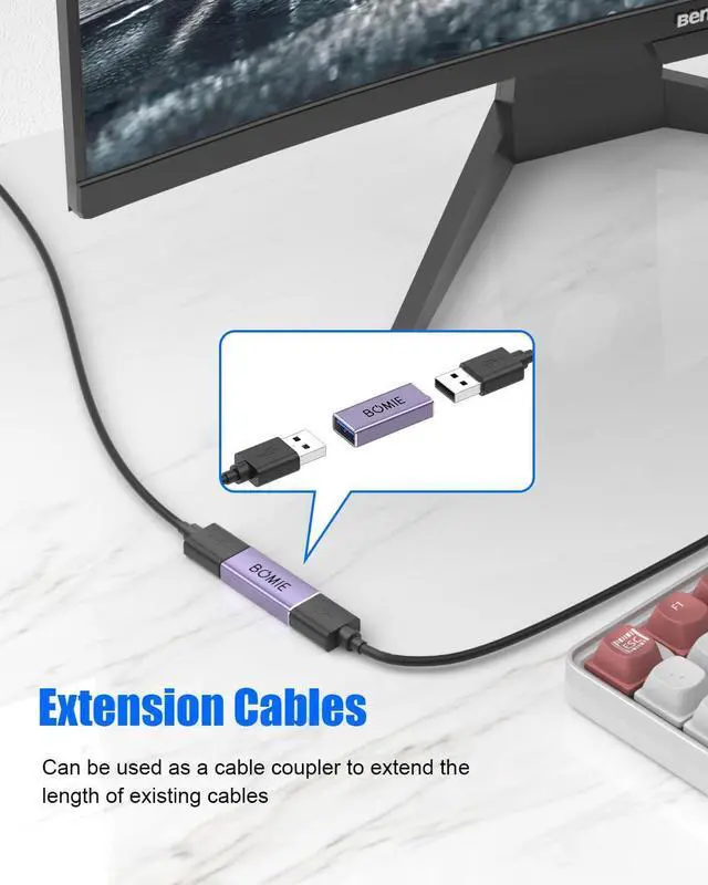 Alt view image 6 of 7 - USB Female to Female Adapter 2 Pack USB 3.0 Type-A Female to Female Extension Adapter Connector 5Gbps Data Transfer and Charging for Connecting Extension Two USB-A Male Ends Cable Purple