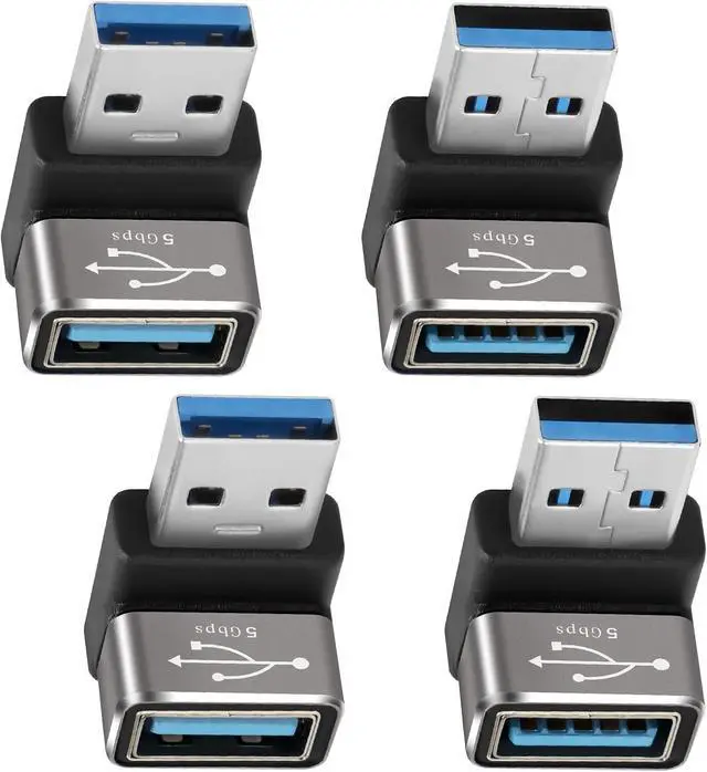 Main image of 90 Degree USB 3.0 Adapter 4 Pack (Up and Down) Right Angle USB Type-A Male to Female USB L Shape On The Go (OTG) Connector Extender Support Charge & Data Sync (5Gbps) for PC Laptop Mouse Keyboard