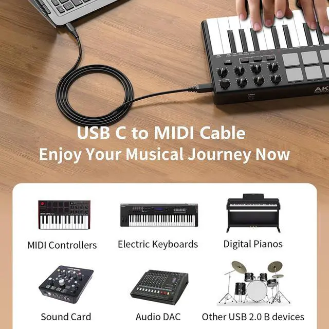 Alt view image 4 of 7 - USB-B to USB-C Printer Cable 6.6FT Gold-Plated USB Type B to Type C Cord for MacBook Pro/Air USB C MIDI Cable for Yamaha Piano DJ Controller Keyboard Printer