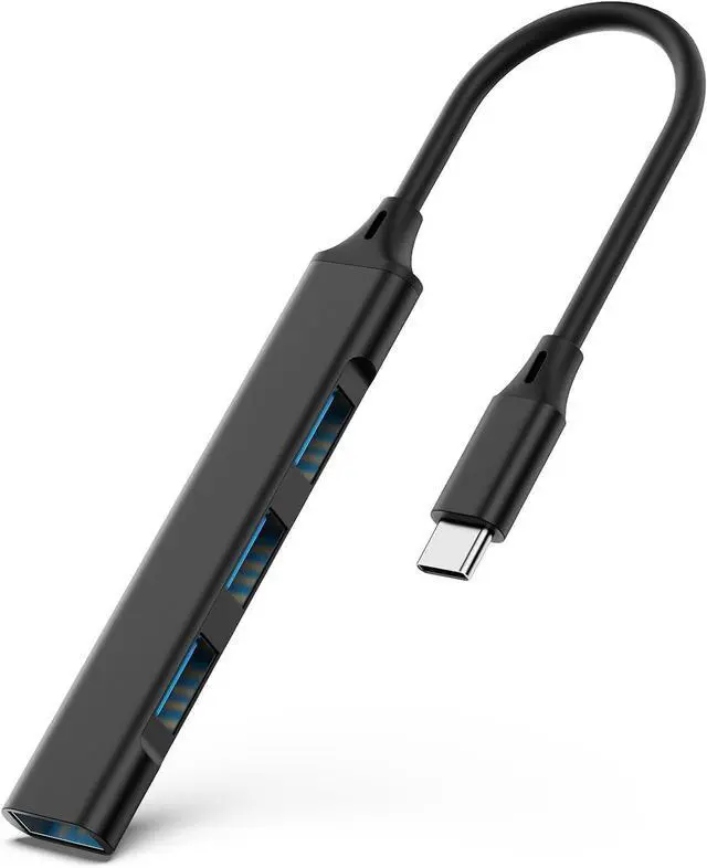 Main image of USB C to USB Hub Adapter 4 Port (1 USB 3.0 + 3 USB 2.0) 5Gbps High Speed Data Slim Type C Hub for MacBook & USB-C Laptops (Black)