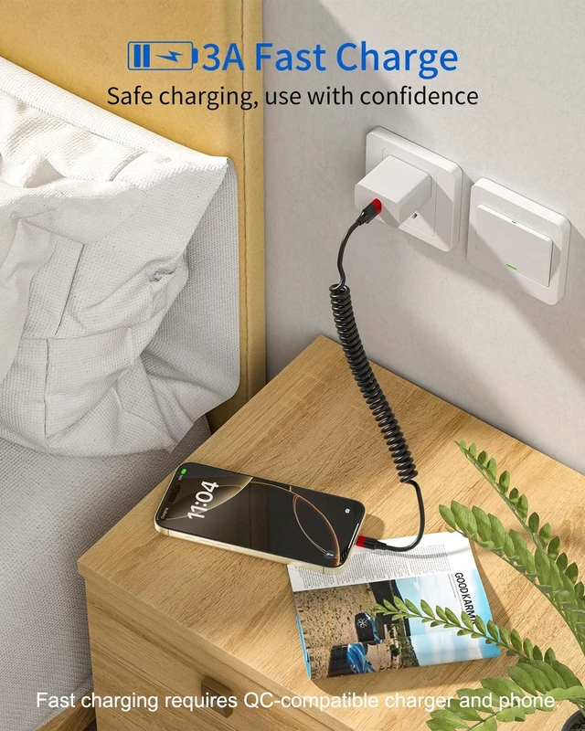 Alt view image 2 of 7 - 2 Pack USB C Coiled Cable Fast Charging USB to USB C Cord for iPhone 16/16 Pro Max Galaxy S24 Moto G8 Google Pixel Retractable for Car