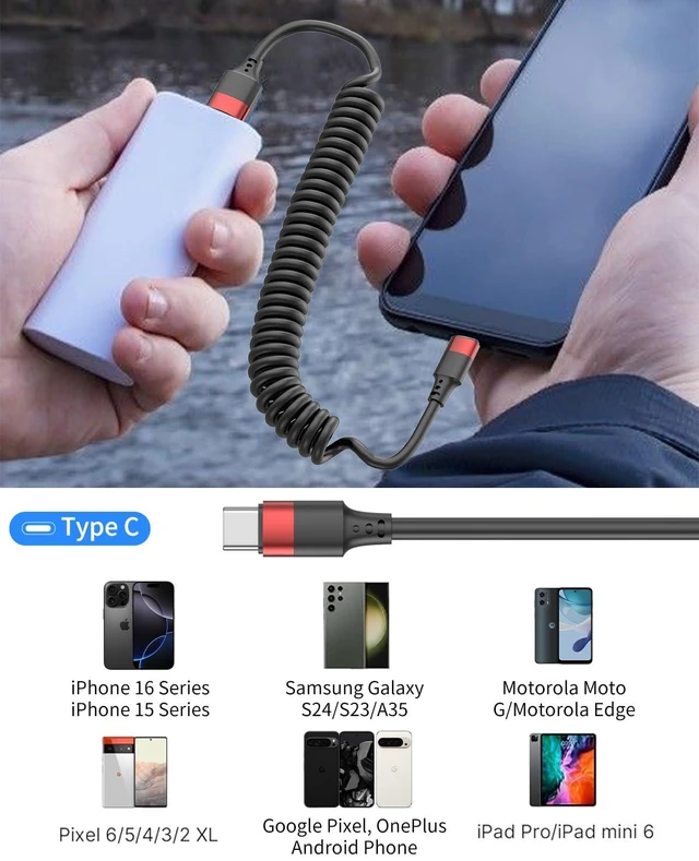 Alt view image 7 of 7 - 2 Pack USB C Coiled Cable Fast Charging USB to USB C Cord for iPhone 16/16 Pro Max Galaxy S24 Moto G8 Google Pixel Retractable for Car