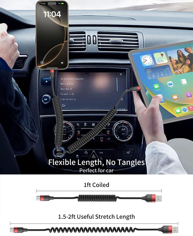Alt view image 5 of 7 - 2 Pack USB C Coiled Cable Fast Charging USB to USB C Cord for iPhone 16/16 Pro Max Galaxy S24 Moto G8 Google Pixel Retractable for Car