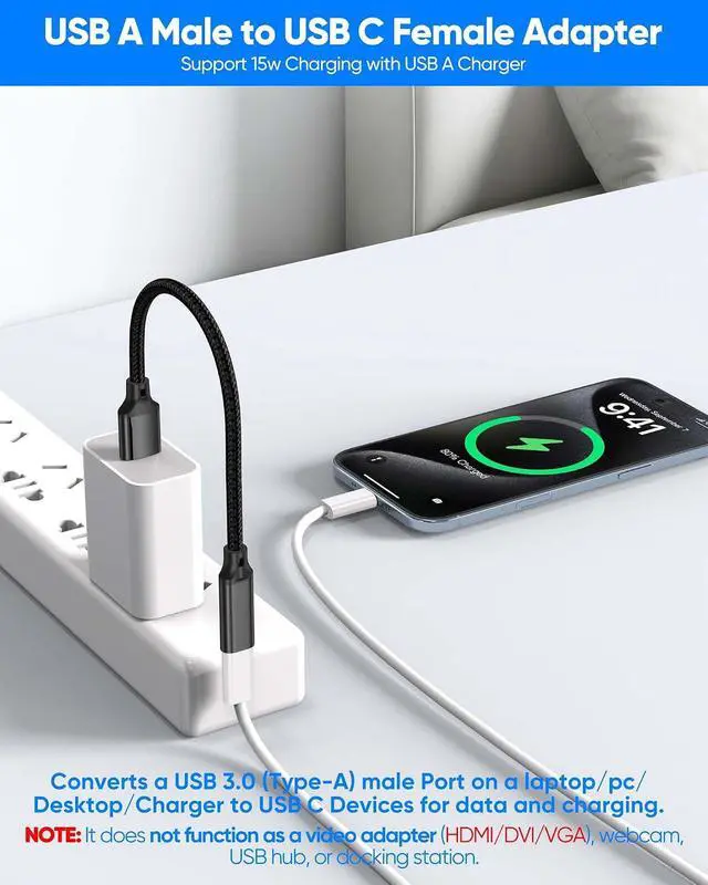 Alt view image 7 of 7 - USB C Female to USB Male Adapter 2-Pack 10Gbps Short USB C Female to USB A Male Extension Cable 6in USB 3.2 Gen 2 OTG 60W &3A Charging USBA to USBC Adapter Cable for Laptop PC U Disk Mag-safe
