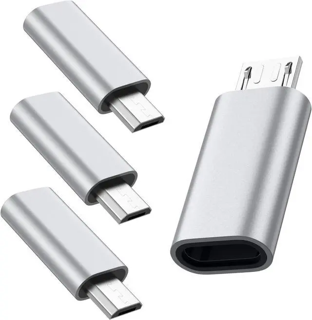 Main image of 4 Pack USB C to Micro USB Adapter USB Type C Female to Micro USB Male Converter Data Sync Compatible with Galaxy S7 S6 Note 5 Kindle PS4 Nexus 5 6 and Micro USB Devices (Silver)