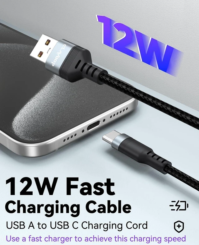 Alt view image 4 of 7 - USB C Cable 25ft Fast Charging 12W, Extra Long USB A 2.0 to USB-C Charge Cord 25 Foot 480Mbps Data Transfer Type C Black Braided for iPhone 17/16/15, Galaxy S25/24/23, Pixel XL/2/3/4XL, LG V30, Nokia