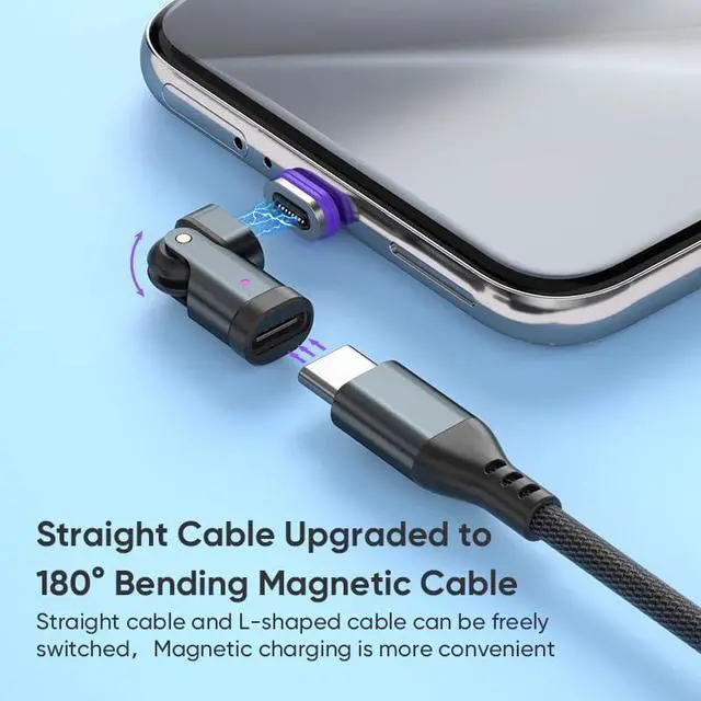 Alt view image 3 of 7 - USB C Magnetic Adapter (2 Pack) USB Type C 180° Rotation Adapter 16PIN PD 240W Right Angle Adapters Type C Magnetic Connector for 1Phone 17/16/15/Ma-Book/1Pad Galaxy Google Pixel Laptop