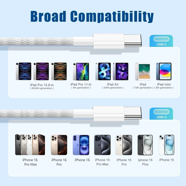 Alt view image 6 of 7 - USB C to C Fast Charger Cable 10ft Long Type C to USB C Charging Cord Wire for iPhone 17 Pro Max/17 Air/16 Pro/15 Plus MacBook Pro 2021/2020/2019/2018 iPad 12.9/11 inch/Mini/Air Samsung Galaxy