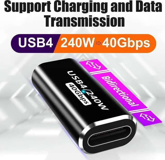 Alt view image 2 of 7 - 2 Pack USB4 Type-C Female to Female Adapter PD 240W Quick Charge USB 4.0 40G Data Coupler Extender Extension Connector for TB4 TB3 MacBook Pixel 2 3 4 5 S24 S23 S22 Black