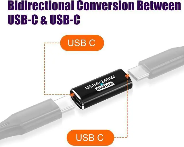 Alt view image 4 of 7 - 2 Pack USB4 Type-C Female to Female Adapter PD 240W Quick Charge USB 4.0 40G Data Coupler Extender Extension Connector for TB4 TB3 MacBook Pixel 2 3 4 5 S24 S23 S22 Black