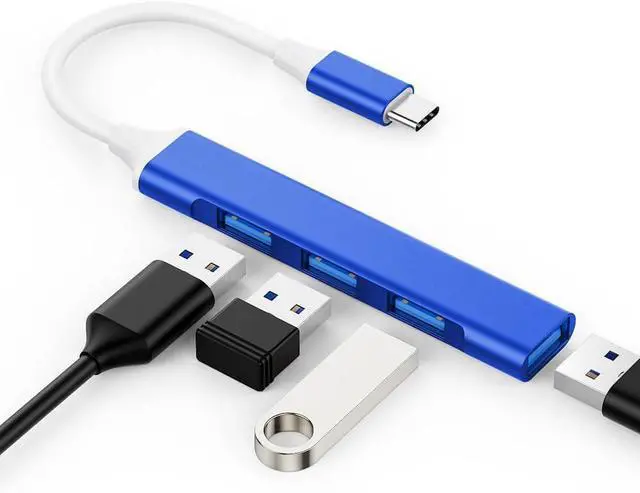 Alt view image 2 of 7 - USB C to USB Hub Adapter 4 Port (1 USB 3.0 + 3 USB 2.0) 5Gbps High Speed Data Slim Type C Hub for MacBook & USB-C Laptops (Royal Blue)