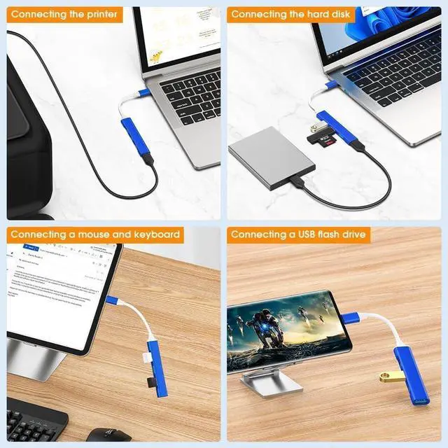 Alt view image 6 of 7 - USB C to USB Hub Adapter 4 Port (1 USB 3.0 + 3 USB 2.0) 5Gbps High Speed Data Slim Type C Hub for MacBook & USB-C Laptops (Royal Blue)