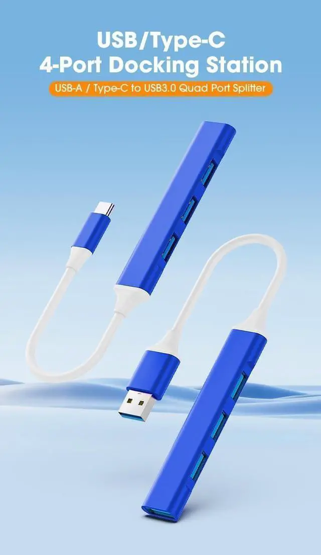 Alt view image 7 of 7 - USB C to USB Hub Adapter 4 Port (1 USB 3.0 + 3 USB 2.0) 5Gbps High Speed Data Slim Type C Hub for MacBook & USB-C Laptops (Royal Blue)