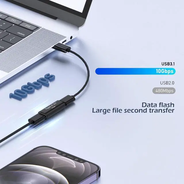 Alt view image 3 of 5 - USB C Female to Female Adapter 2PCS PD 100W and 10Gbps Double Female Connector with 4K/8K Video for Phone Thunderbolt 4/3 MacBook Pro/Air USB-C HUB & More Type C Devices