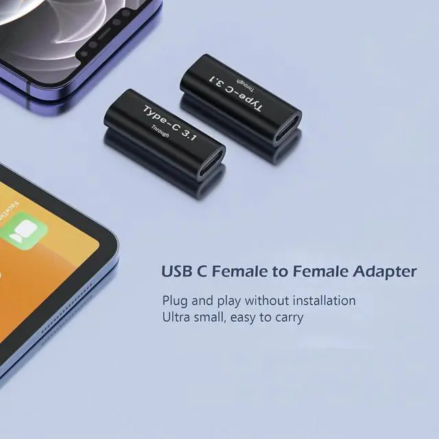 Alt view image 4 of 5 - USB C Female to Female Adapter 2PCS PD 100W and 10Gbps Double Female Connector with 4K/8K Video for Phone Thunderbolt 4/3 MacBook Pro/Air USB-C HUB & More Type C Devices