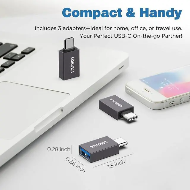 Alt view image 6 of 7 - USB C to USB A Female Adapter (3 Pack) 5 Gbps USB 3.0 Female to USB Type C Male OTG Adapter Converter Compatible with MacBook Microsoft Surface Pad Notebook Galaxy etc Gray