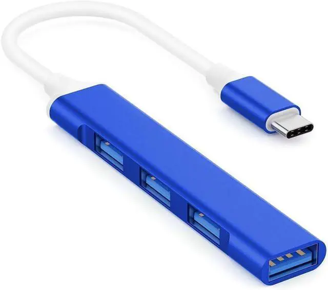 Alt view image 3 of 7 - USB C to USB Hub Adapter 4 Port (1 USB 3.0 + 3 USB 2.0) 5Gbps High Speed Data Slim Type C Hub for MacBook & USB-C Laptops (Royal Blue)
